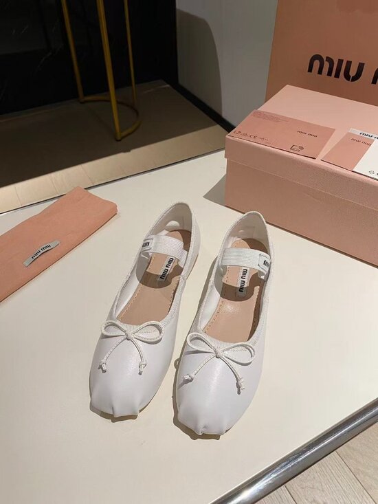 Miu Miu Shoes - Miu Miu White Ballet Flats with Bow